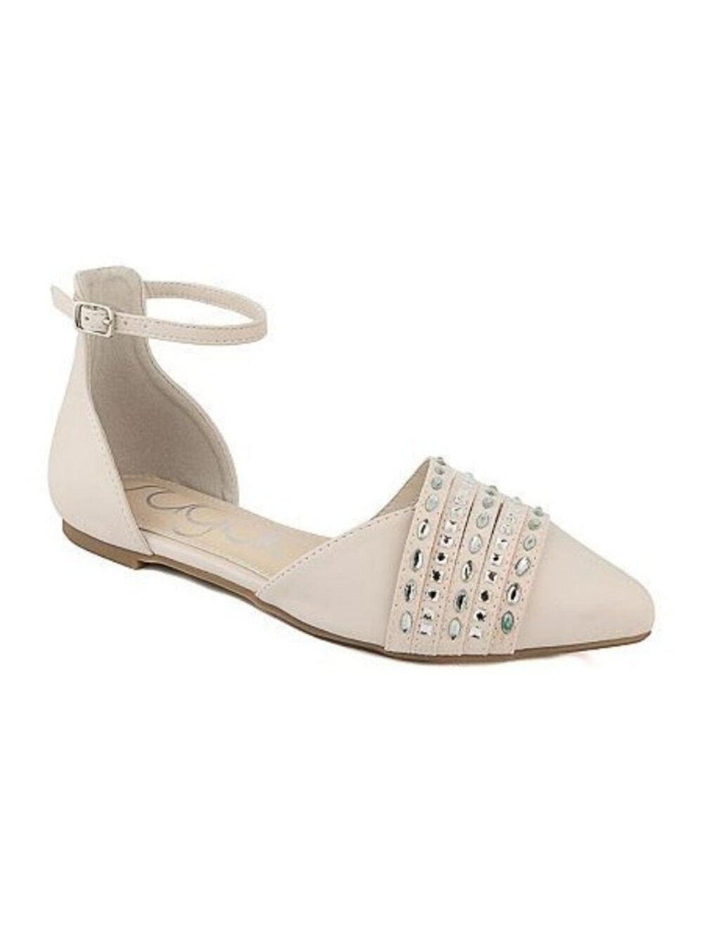 Sugar Womens Faux Leather Pointed Toe Embellished Flats Shoes Beige Size 7M NWB